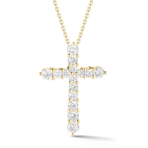 Diamond Classic Cross Pendant Necklace  -14K gold weighing 2.40 grams  -15 round prong-set brilliant diamonds totaling 0.44 carats