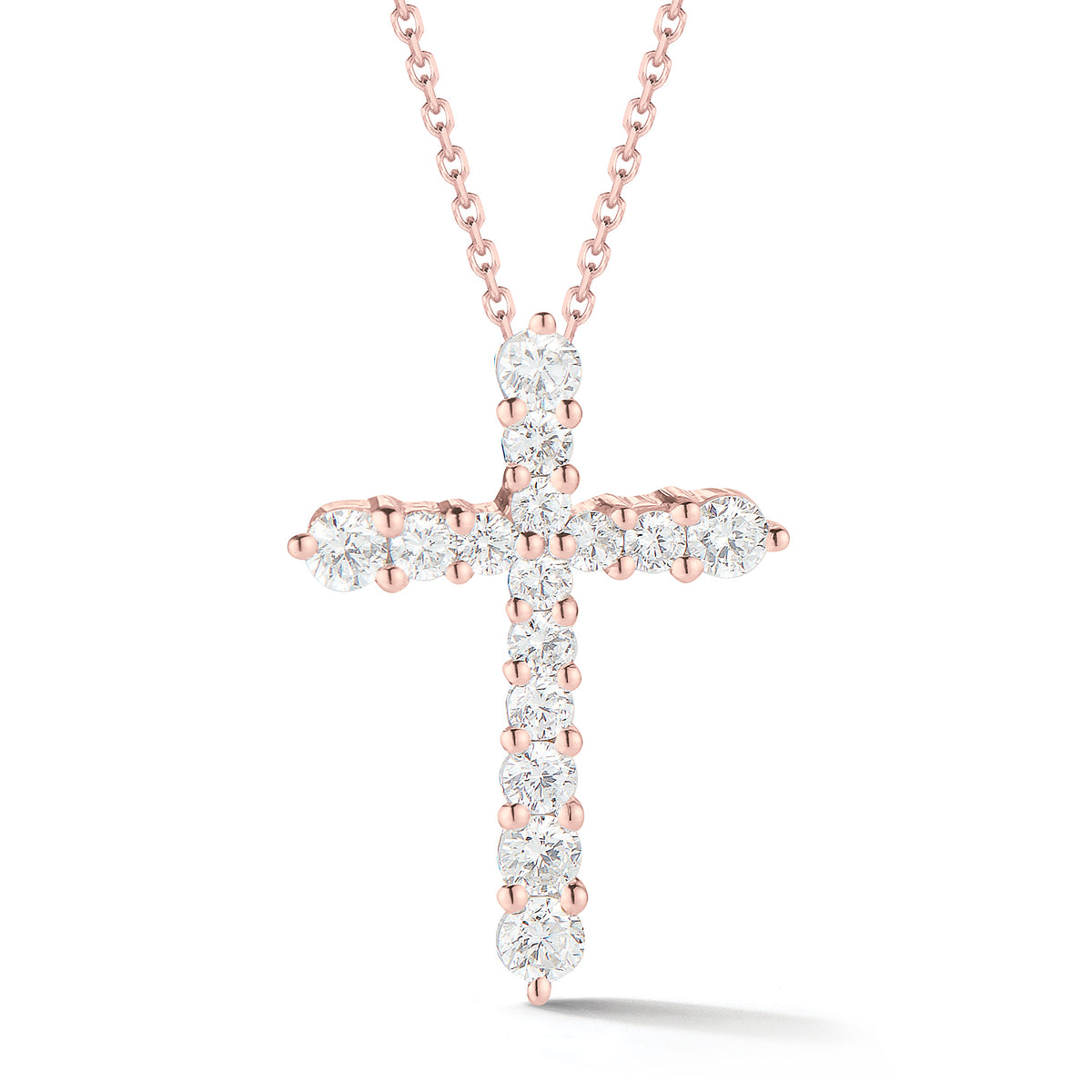 Diamond Classic Cross Pendant Necklace  -14K gold weighing 2.40 grams  -15 round prong-set brilliant diamonds totaling 0.44 carats