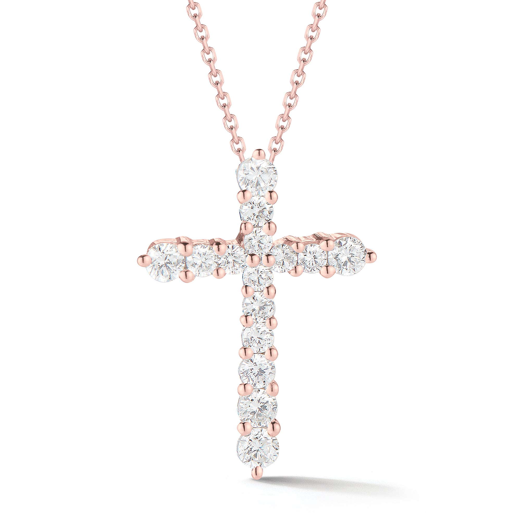 Diamond Classic Cross Pendant Necklace  -14K gold weighing 2.40 grams  -15 round prong-set brilliant diamonds totaling 0.44 carats